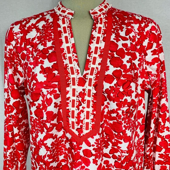 Dalia red and white long blouse sizeM - Picture 9 of 9